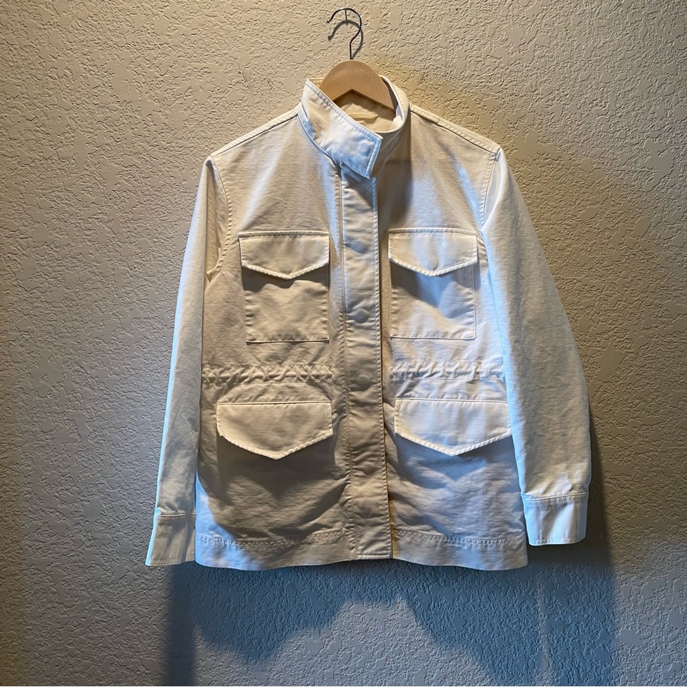 Everlane cream colored full zip and button canvas adjustable waist jacket M